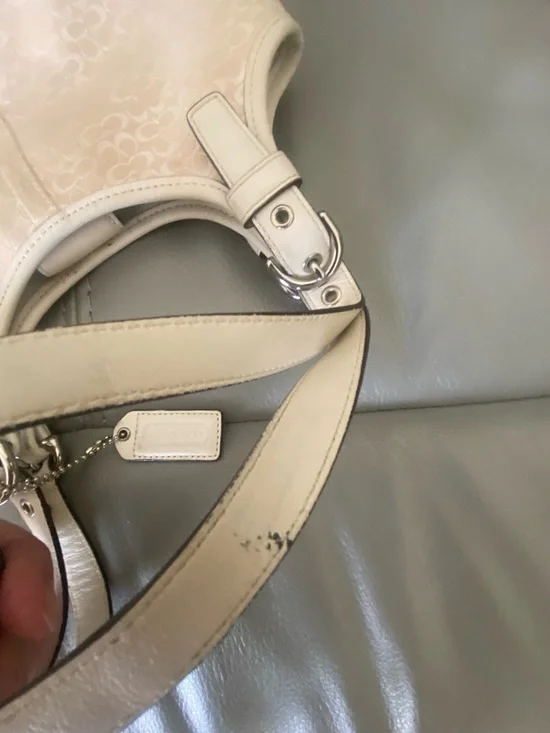 Coach Cream Signature Canvas Shoulder Bag with Leather Trim - Picture 6 of 9